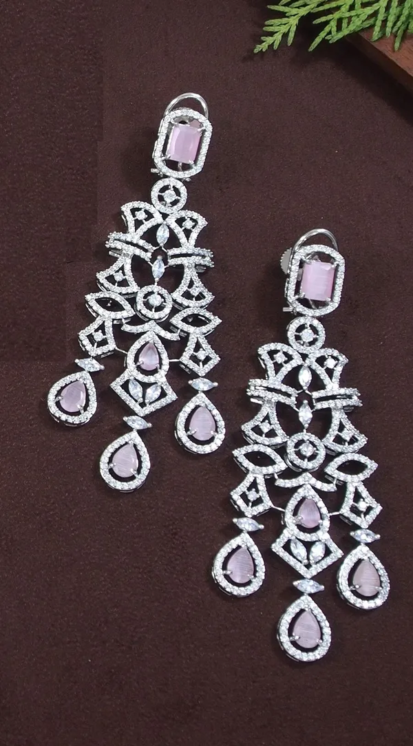 American_Diamond_Pink_Zircon_Silver_Necklace_Set