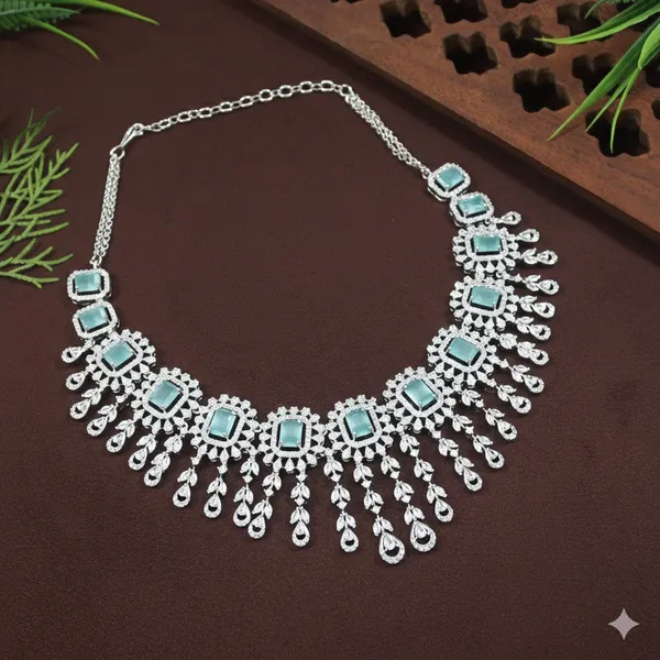 American_Diamond_Mint_Zircon_Silver_Necklace_Set