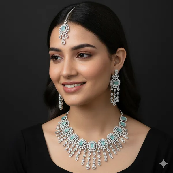 American_Diamond_Mint_Zircon_Silver_Necklace_Set