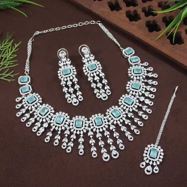 American_Diamond_Mint_Zircon_Silver_Necklace_Set