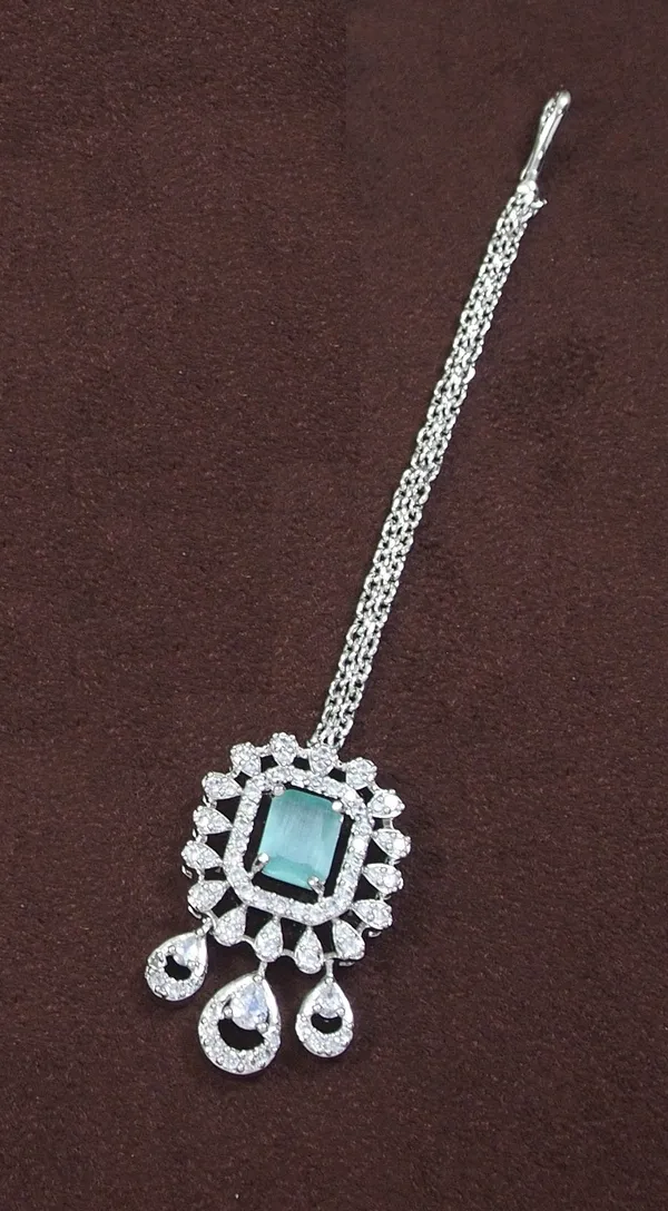 American_Diamond_Mint_Zircon_Silver_Necklace_Set