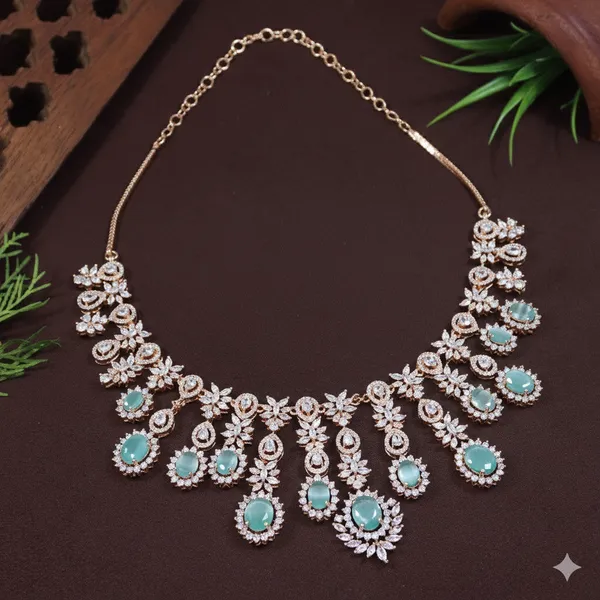 American_Diamond_Mint_Zircon_Rose_Gold_Necklace_Set