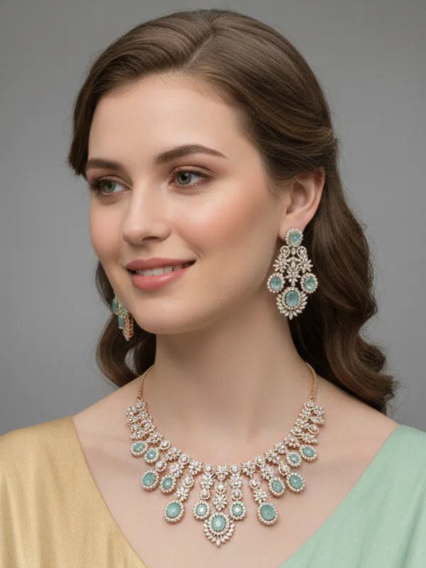 American_Diamond_Mint_Zircon_Rose_Gold_Necklace_Set