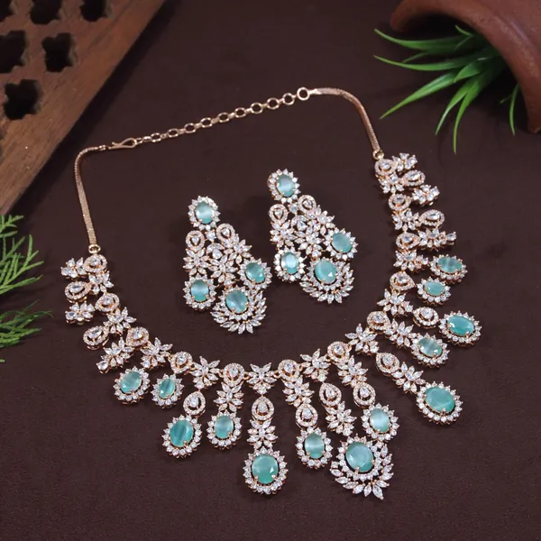 American_Diamond_Mint_Zircon_Rose_Gold_Necklace_Set