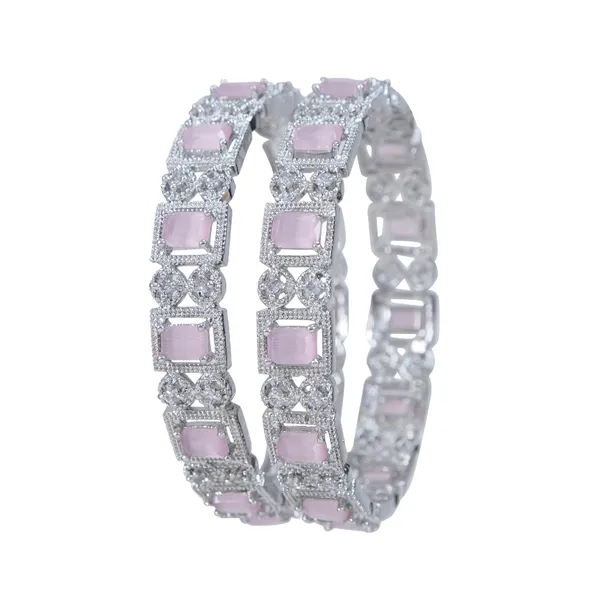 American_Diamond_Pink_Silver_Plated_Bangles