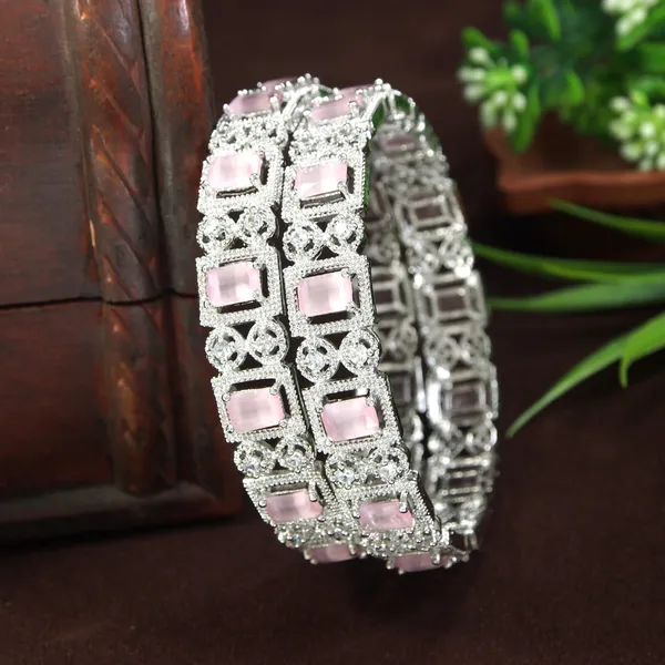 American_Diamond_Pink_Silver_Plated_Bangles