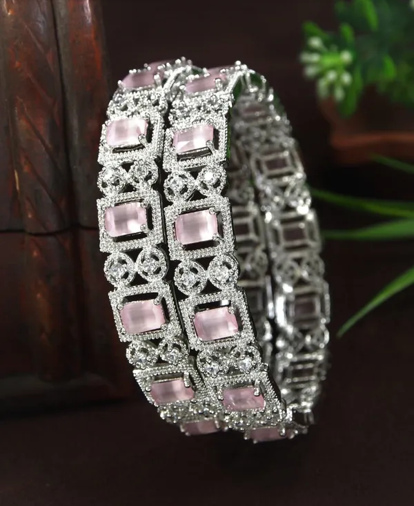 American_Diamond_Pink_Silver_Plated_Bangles