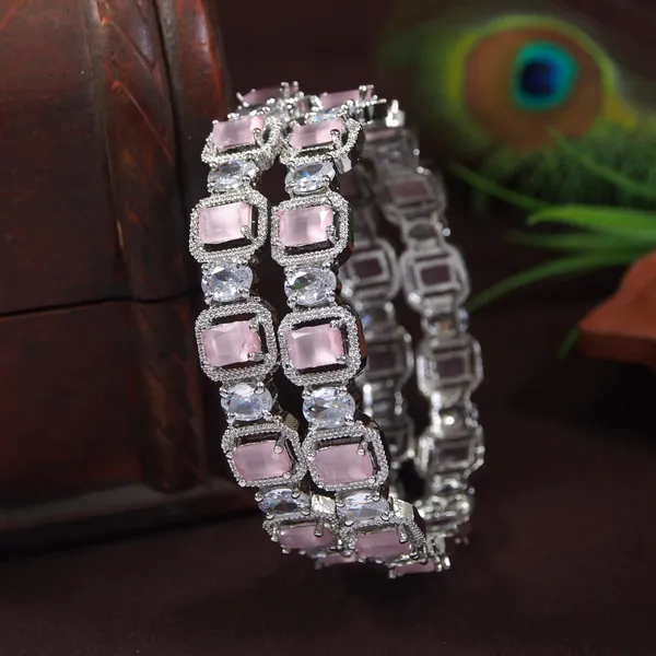 American_Diamond_Pink_Silver_Plated_Bangles