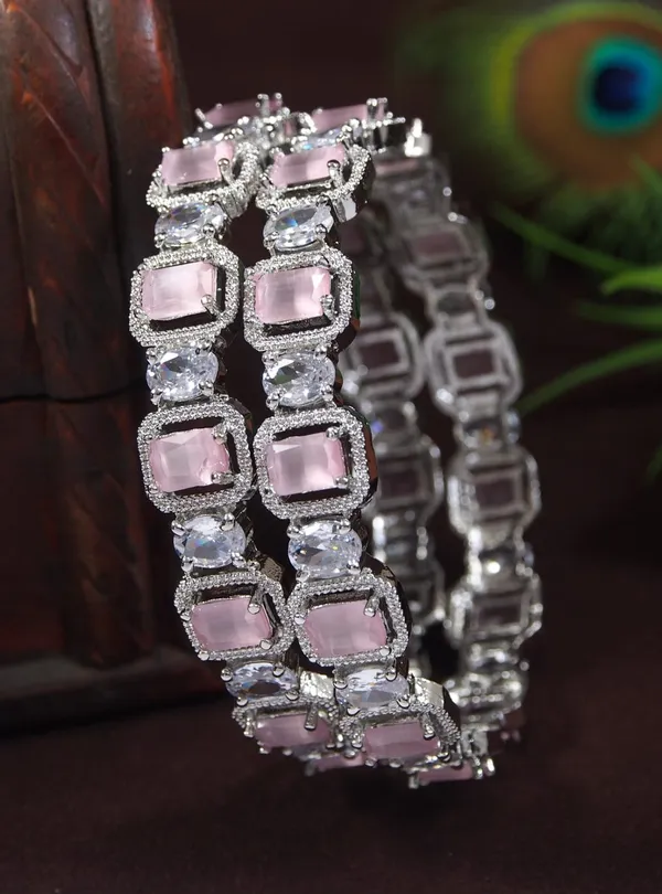 American_Diamond_Pink_Silver_Plated_Bangles