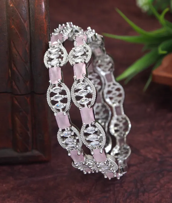 American_Diamond_Pink_Silver_Plated_Bangles