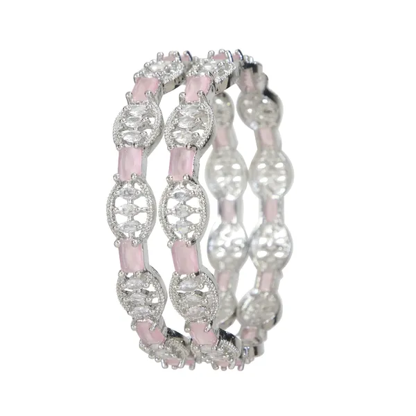 American_Diamond_Pink_Silver_Plated_Bangles