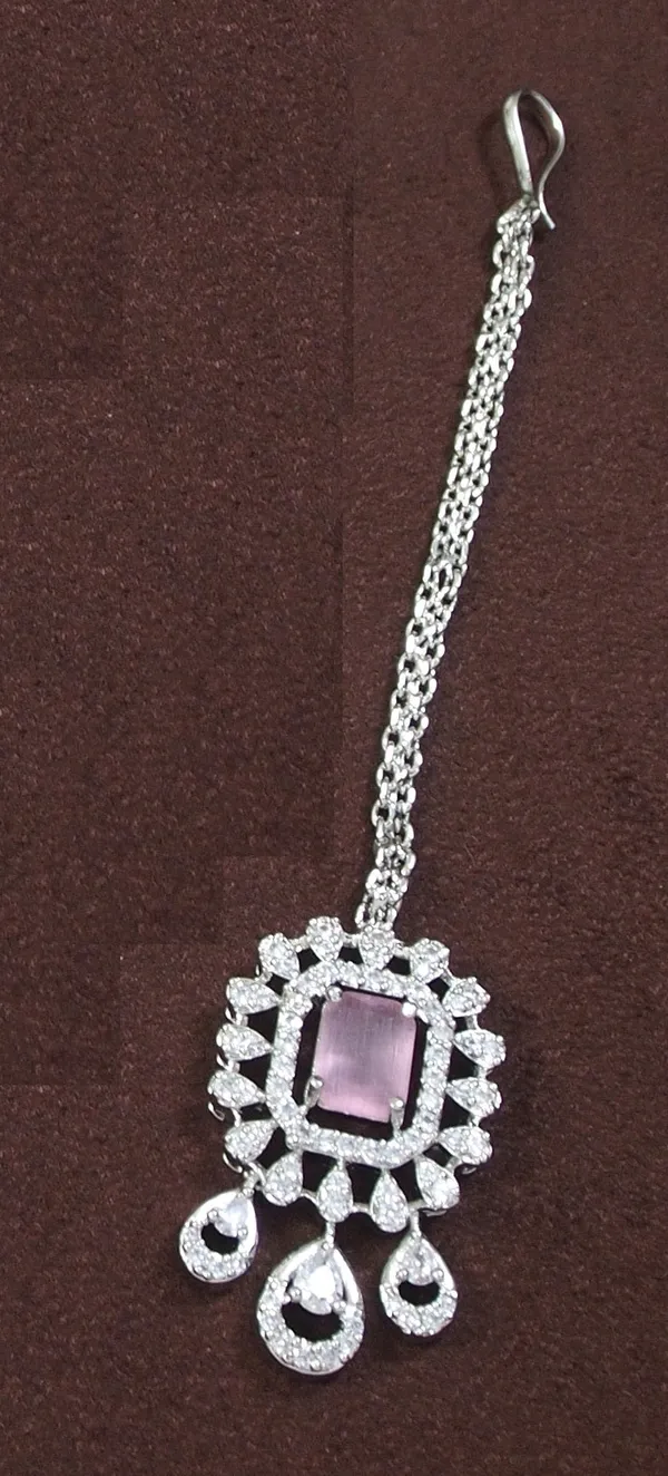 American_Diamond_Pink_Zircon_Silver_Necklace_Set