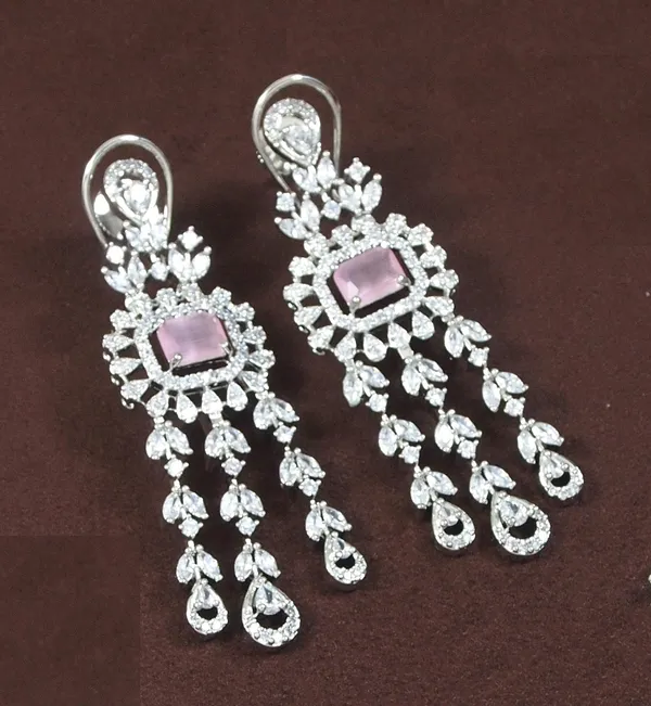 American_Diamond_Pink_Zircon_Silver_Necklace_Set