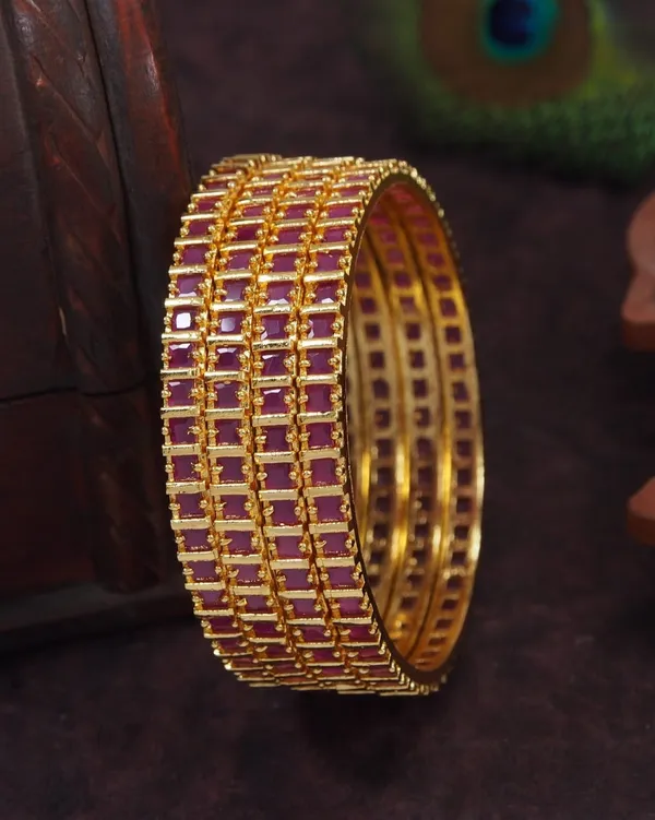 American_Diamond_Ruby_Gold_Brass_Bangle_Set_(Pack_Of_4)