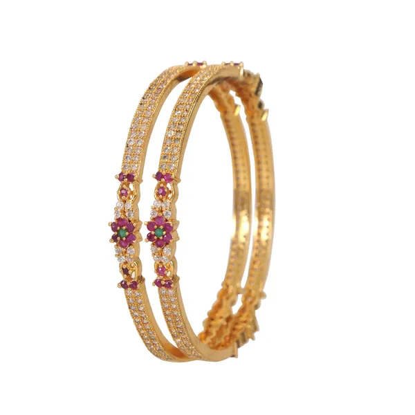 American_Diamond_Ruby_White_Gold_Brass_Bangle_Set