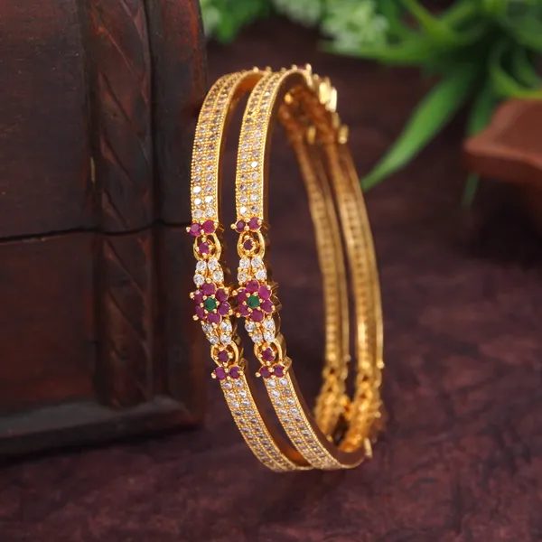 American_Diamond_Ruby_White_Gold_Brass_Bangle_Set