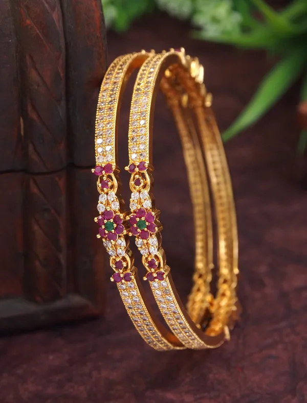 American_Diamond_Ruby_White_Gold_Brass_Bangle_Set