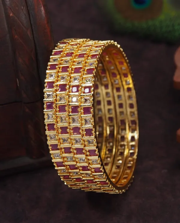 American_Diamond_Ruby_White_Gold_Brass_Bangle_Set_(Pack_Of_4)