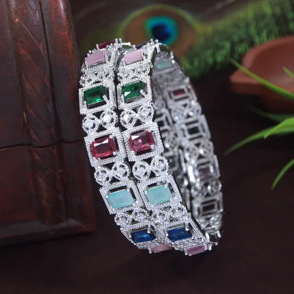 American_Diamond_Silver_Multi_Color_Brass_Bangles