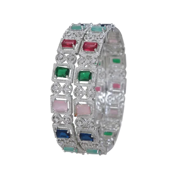 American_Diamond_Silver_Multi_Color_Brass_Bangles