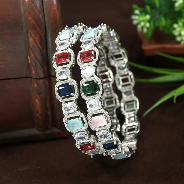 American_Diamond_Silver_Multi_Color_Brass_Bangles