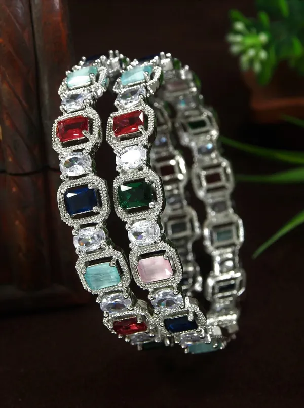 American_Diamond_Silver_Multi_Color_Brass_Bangles