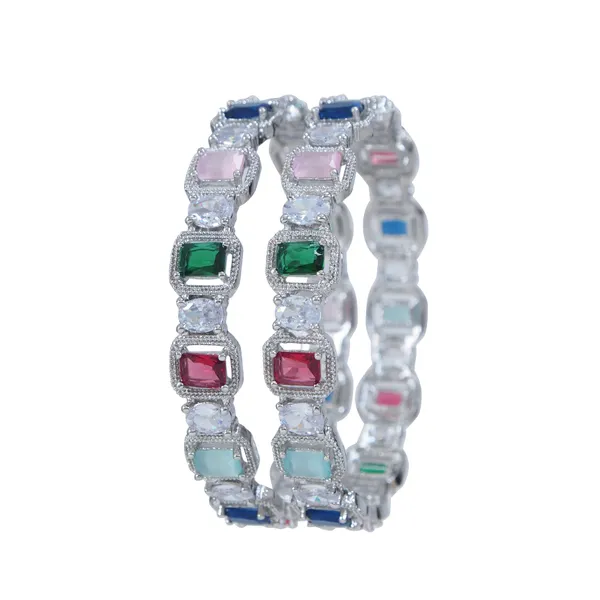 American_Diamond_Silver_Multi_Color_Brass_Bangles