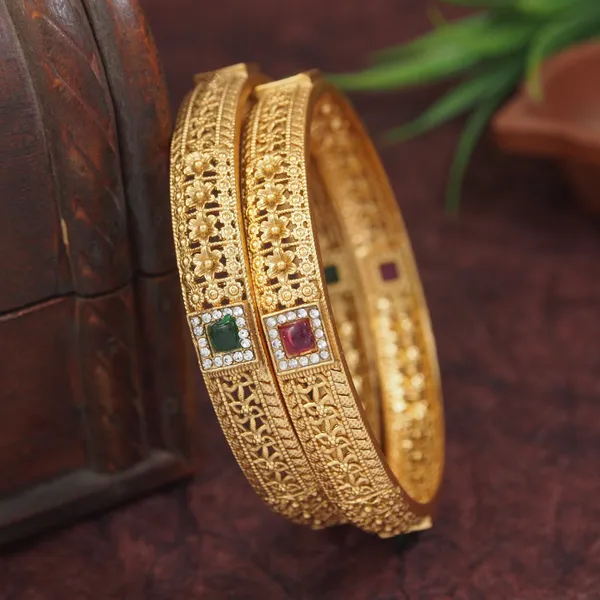 Antique_Gold_Finish_Floral_Designer_Bangles_With_Multi_Stone_Accents