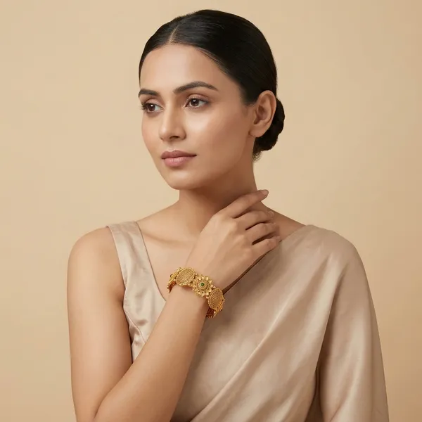 Antique_Gold_Finish_Sunflower_Motif_Bangles_With_Gemstone_Accents_Traditional_Temple_Jewelry