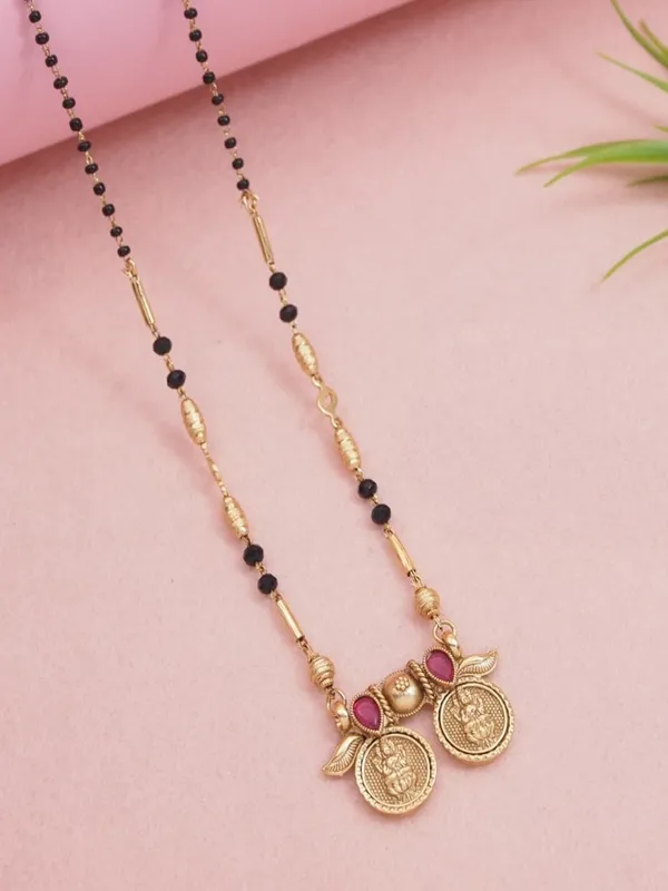 Antique_Gold_Matte_Plated_Mangalsutra_Set_With_Coin_Pendant_&_Red_Stone_Accents