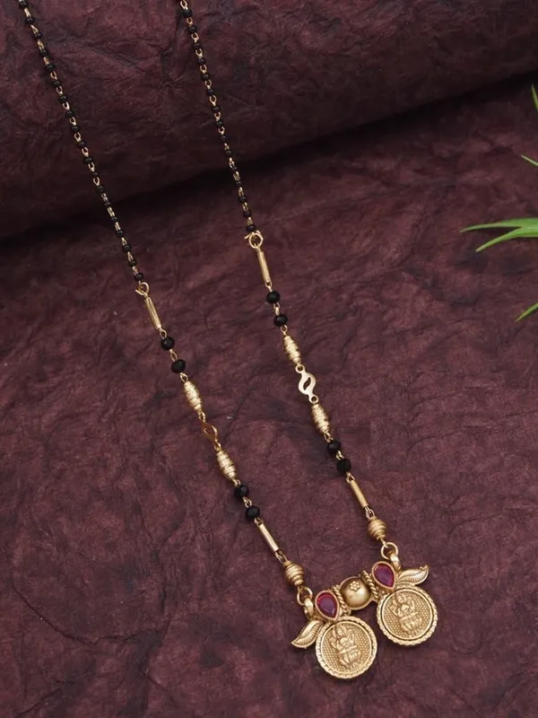 Antique_Gold_Matte_Plated_Mangalsutra_Set_With_Coin_Pendant_&_Red_Stone_Accents