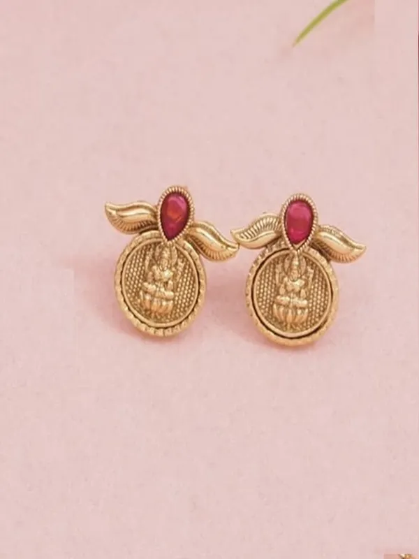 Antique_Gold_Matte_Plated_Mangalsutra_Set_With_Coin_Pendant_&_Red_Stone_Accents