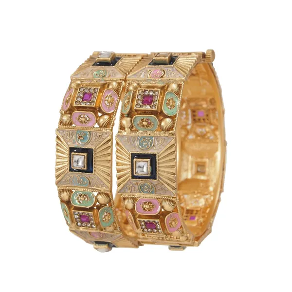 Antique_Gold_Plated_Bangles_With_Meenakari_&_Ad_Stone_Works