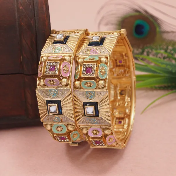 Antique_Gold_Plated_Bangles_With_Meenakari_&_Ad_Stone_Works
