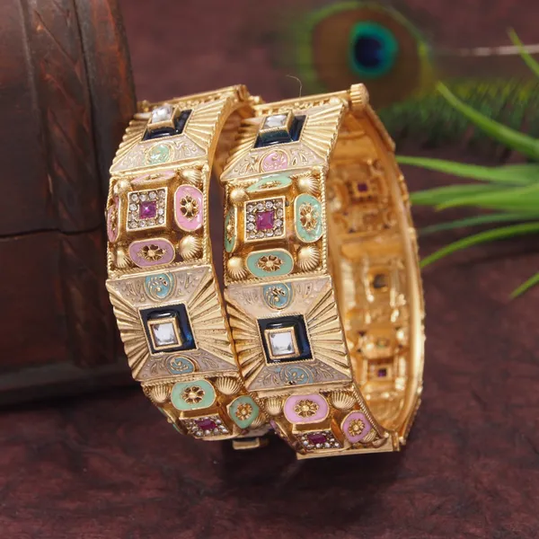 Antique_Gold_Plated_Bangles_With_Meenakari_&_Ad_Stone_Works