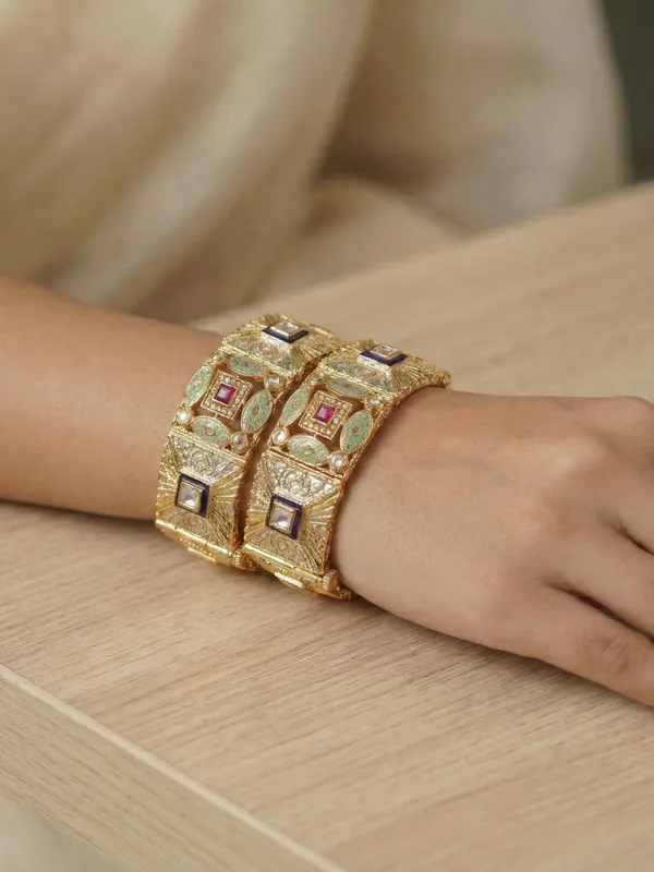 Antique_Gold_Plated_Bangles_With_Meenakari_&_Ad_Stone_Works