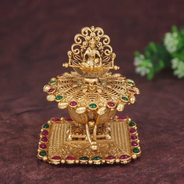 Antique_Gold_Plated_Brass_Sindoor_Dani_With_Lakshmi_Idol