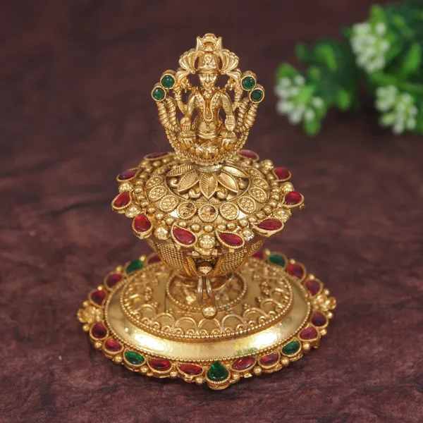 Antique_Gold_Plated_Brass_Sindoor_Dani_With_Lakshmi_Idol_&_Gemstones