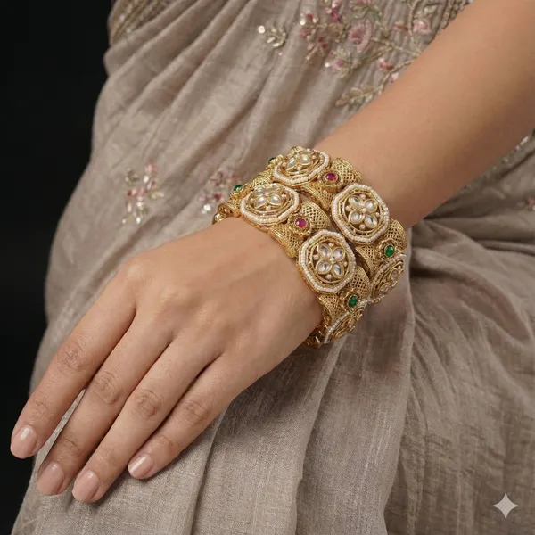 Antique_Gold_Plated_Kundan_&_Pearl_Traditional_Bangles_For_Women