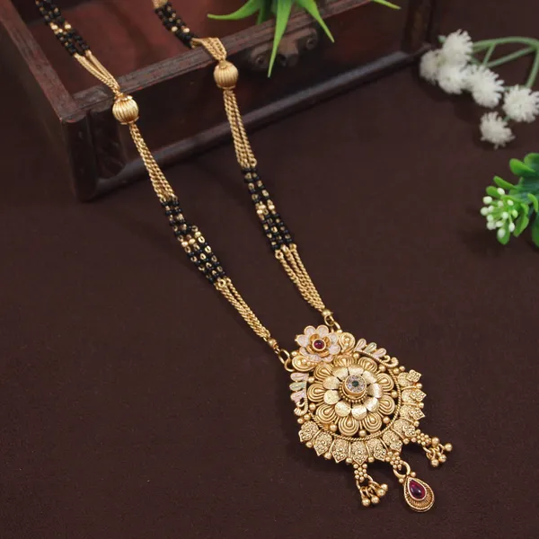 Antique_Gold_Plated_Mangalsutra_With_Floral_Pendant