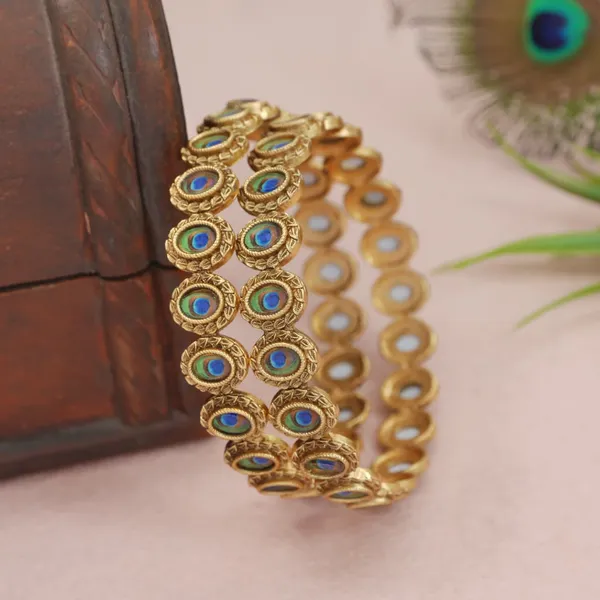 Antique_Gold_Plated_Rajwadi_Bangles_With_Peacock_Meena_Artwork