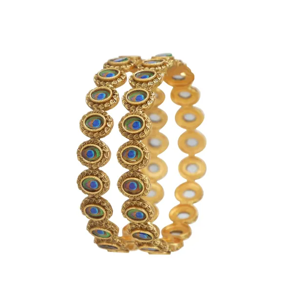 Antique_Gold_Plated_Rajwadi_Bangles_With_Peacock_Meena_Artwork