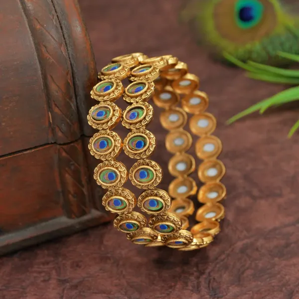 Antique_Gold_Plated_Rajwadi_Bangles_With_Peacock_Meena_Artwork