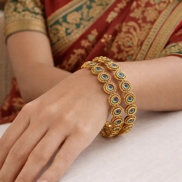Antique_Gold_Plated_Rajwadi_Bangles_With_Peacock_Meena_Artwork