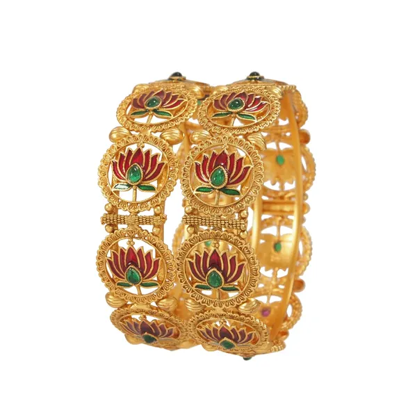 Beautiful_Lotus_Matte_Gold_Finish_Brass_Bangle