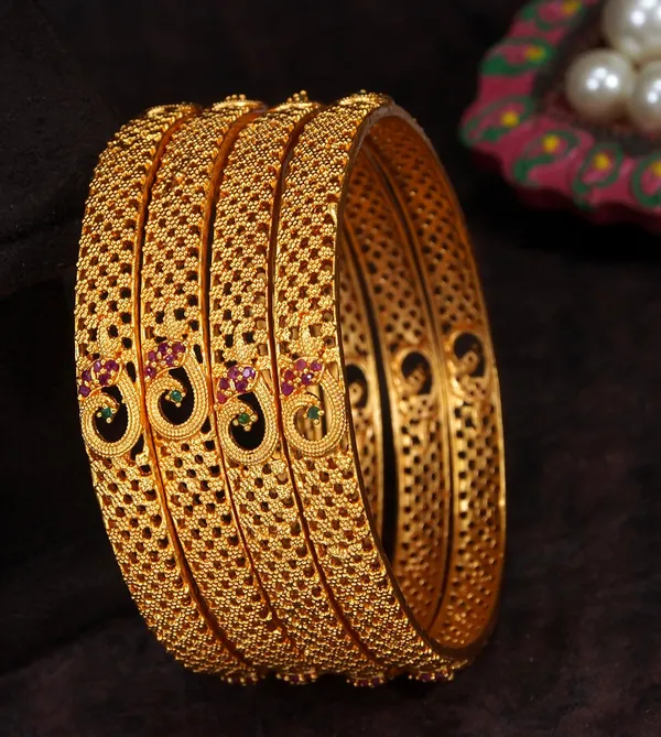 Brass_Antique_Matte_Finish_Designer_Bangles_With_Intricate_Floral_Design(Pack_Of_4)
