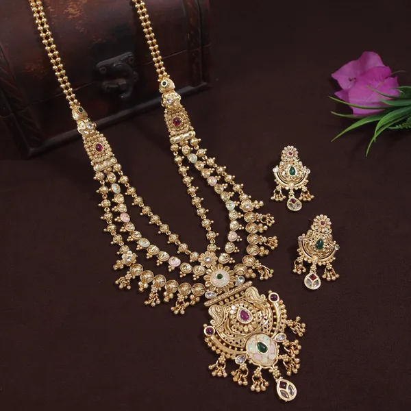 Brass_Long_Rani_Haar_Necklace_Set_With_Intricate_Kundan_And_Pearl_Detailing_?_Traditional_Bridal_Jewelry