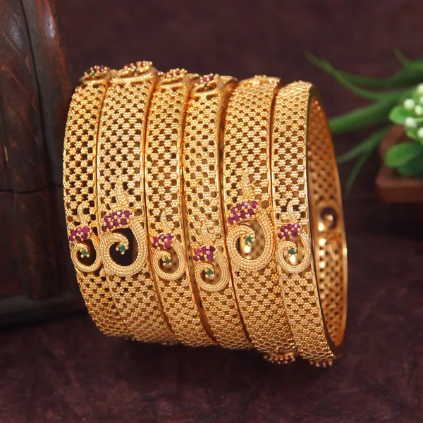 Designer_Brass_American_Diamond__Bangles_Gold_Plated_Traditional_Peacock_Bangle_Set_For_Women