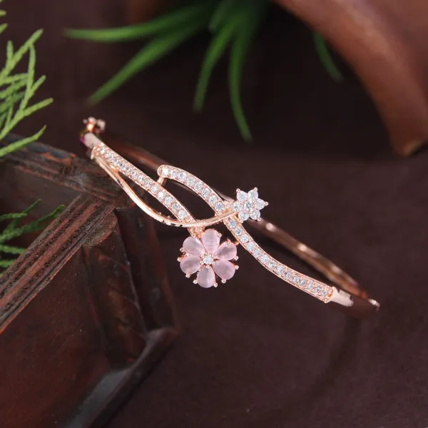 American_Diamond_Free_Size_Openable_Micro_Rose_Gold_Polish_Bracelet