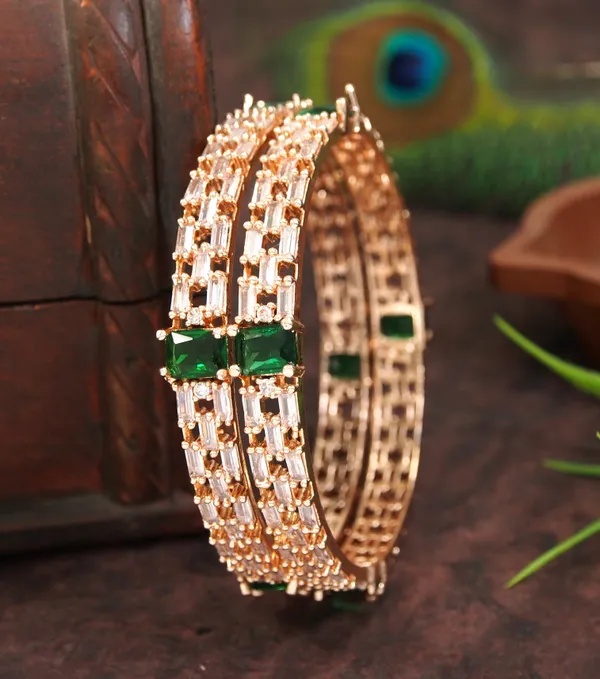 Elegant_American_Diamond_Green_Brass_Rose_Gold_Polish_Bangles_(Set_Of_2)